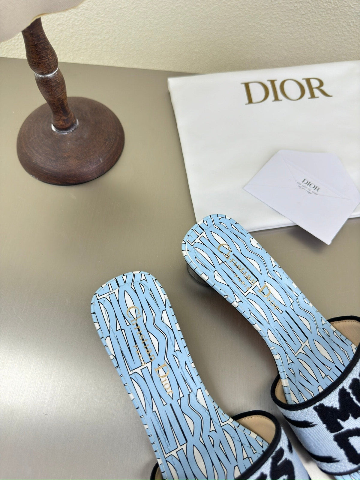 Dior Dway Heeled Slide Embroidered Cotton and Light Pink Miss Allover Motif 35 mm