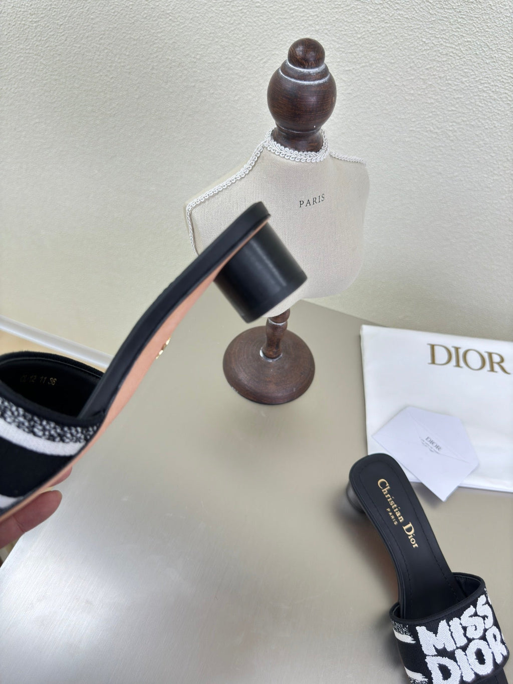 Dior Dway Heeled Slide Embroidered Cotton and Black Miss Allover Motif 35 mm