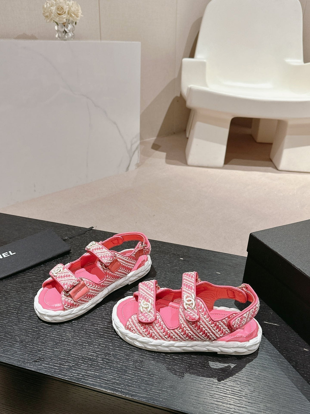 Chanel Dad Sandals in Blush Pink Calfskin