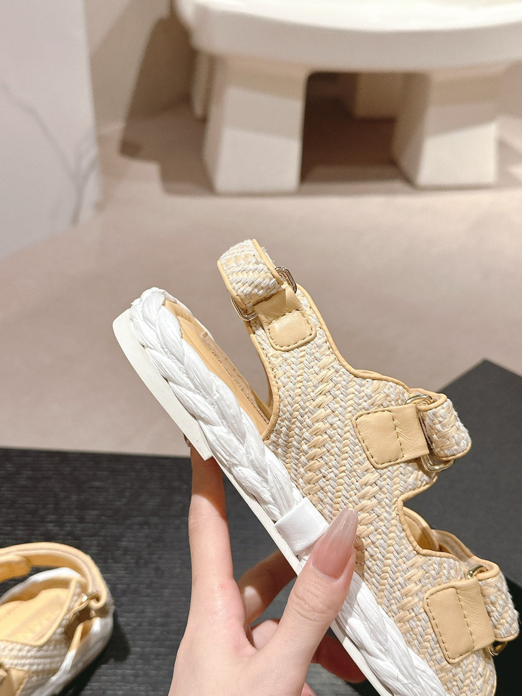 Chanel Dad Sandals in Light Yellow Calfskin