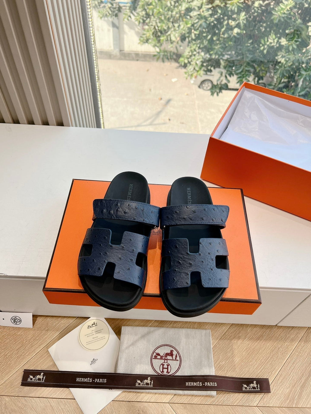 Hermes Chypre Sandal in Black Grained Calfskin