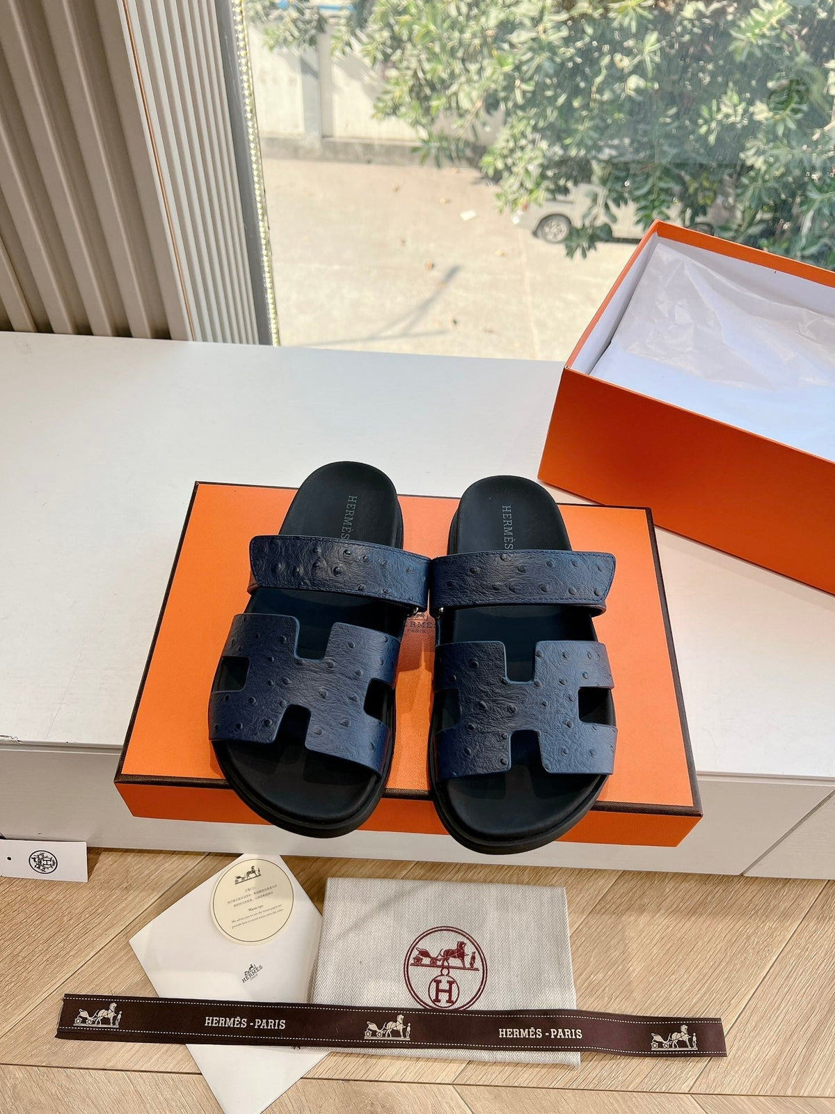 Hermes Chypre Sandal in Black Grained Calfskin