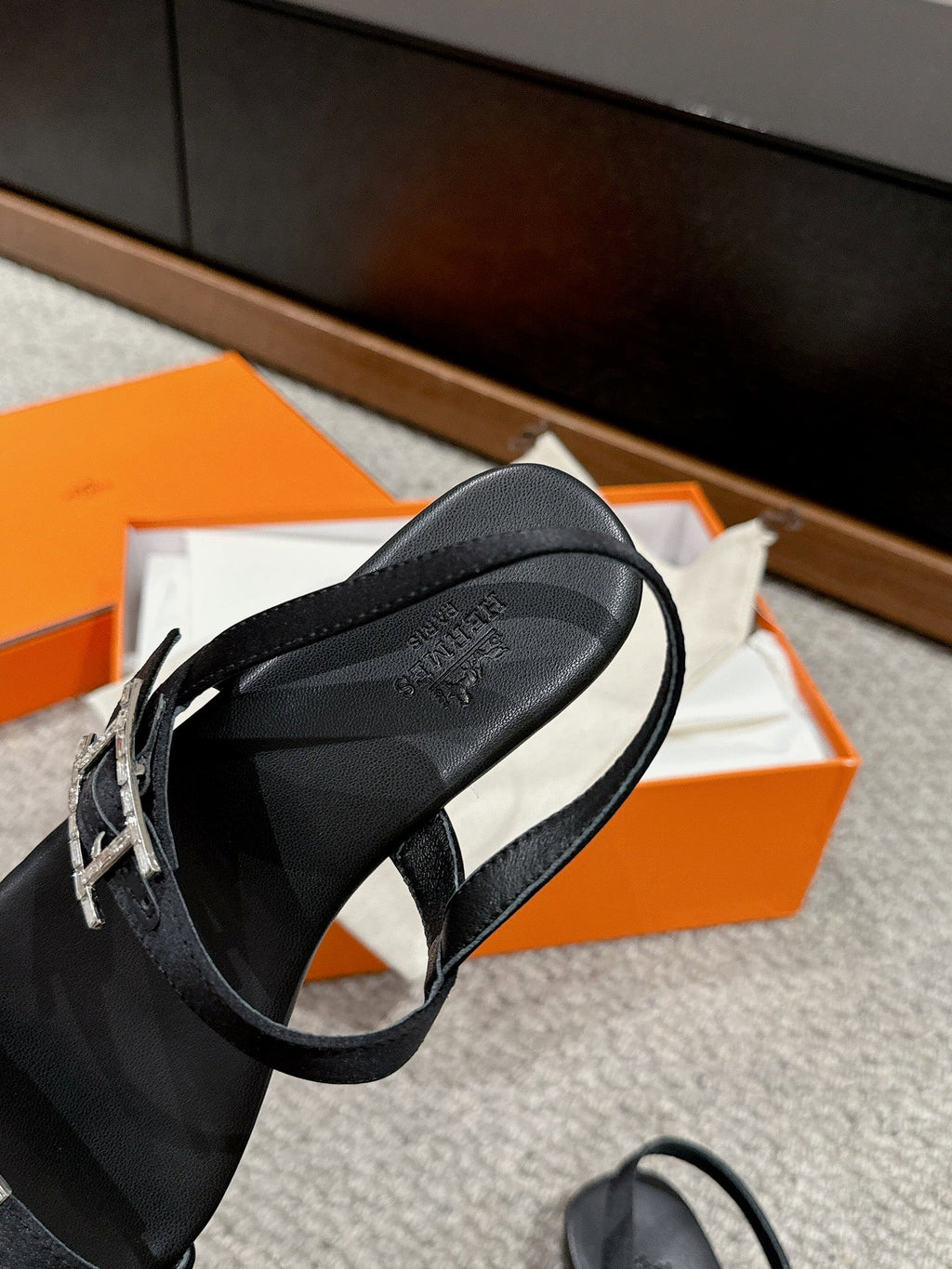 Hermes Buckle Sandal Black Calfskin