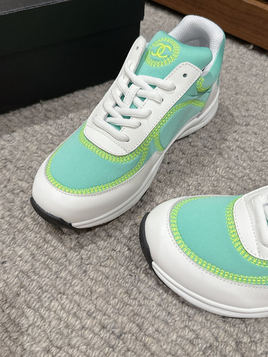 Chanel Classic Trainer in Mint Green Mix White Fabric