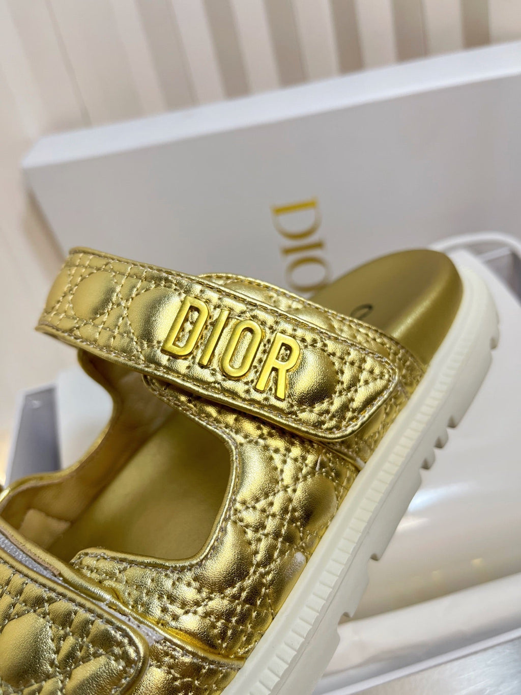 Dior Act Slides 25mm in Gold Patent Calfskin