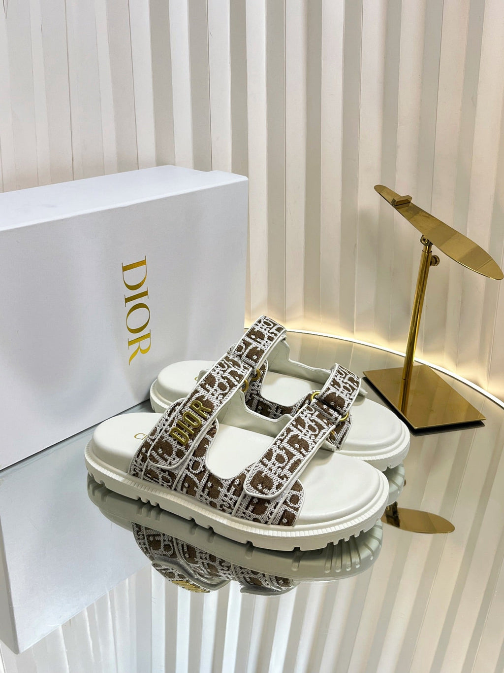 Dior Act Slides 25mm in Brown Tweed