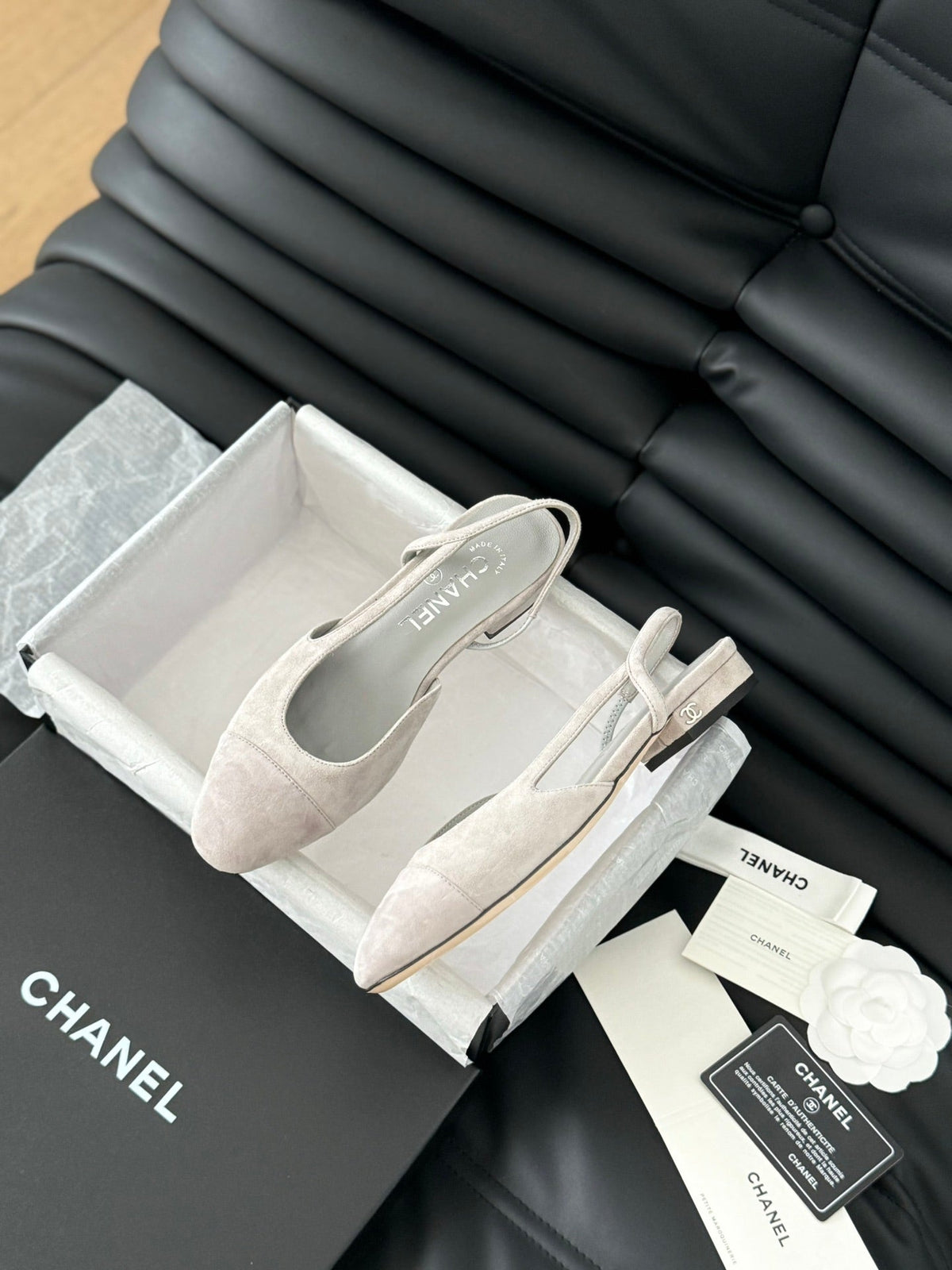 Chanel Classic Slingback Grey Cloud Suede