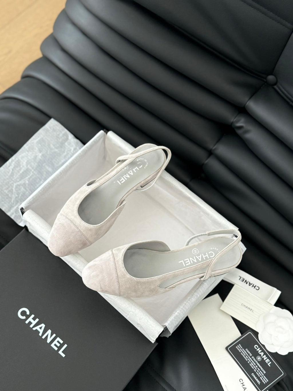 Chanel Classic Slingback Grey Cloud Suede