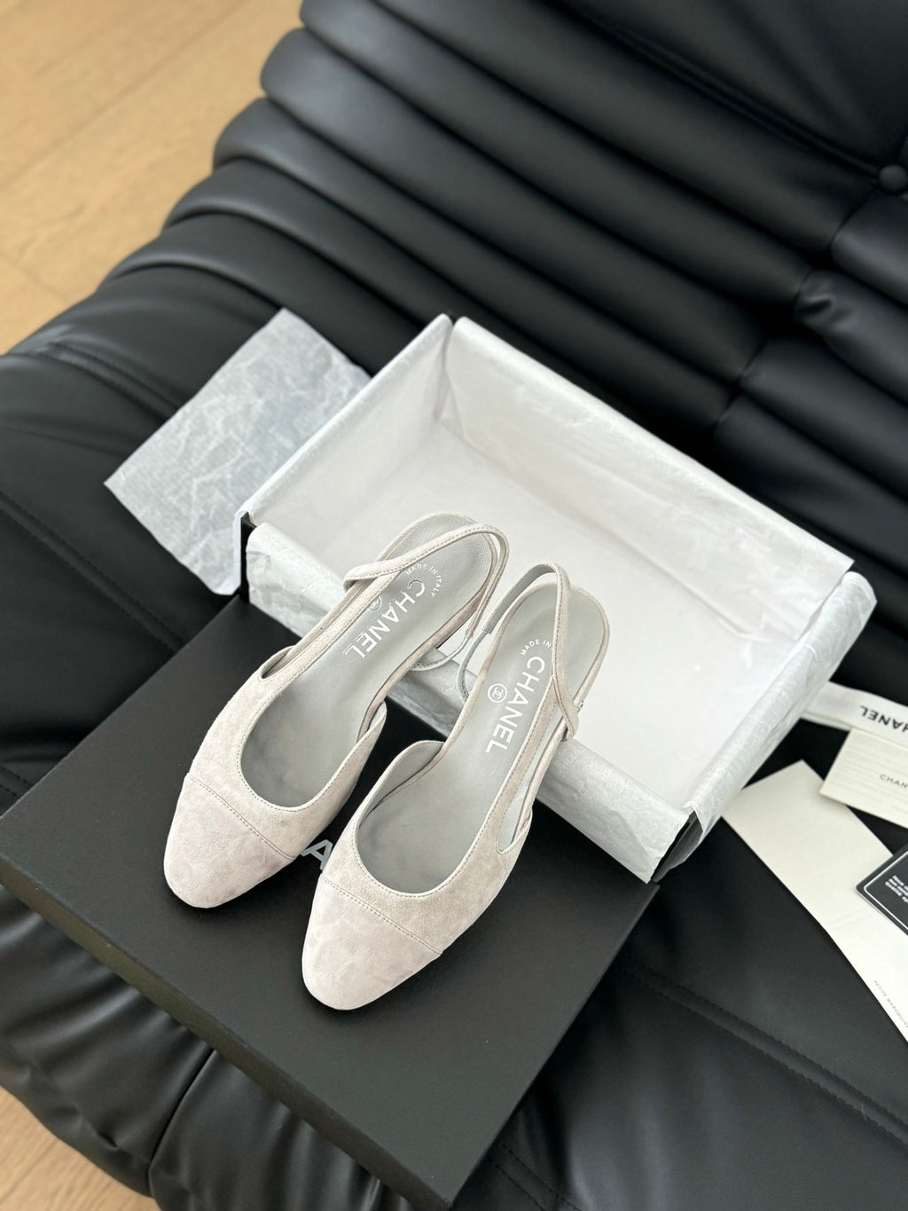 Chanel Classic Slingback Grey Cloud Suede