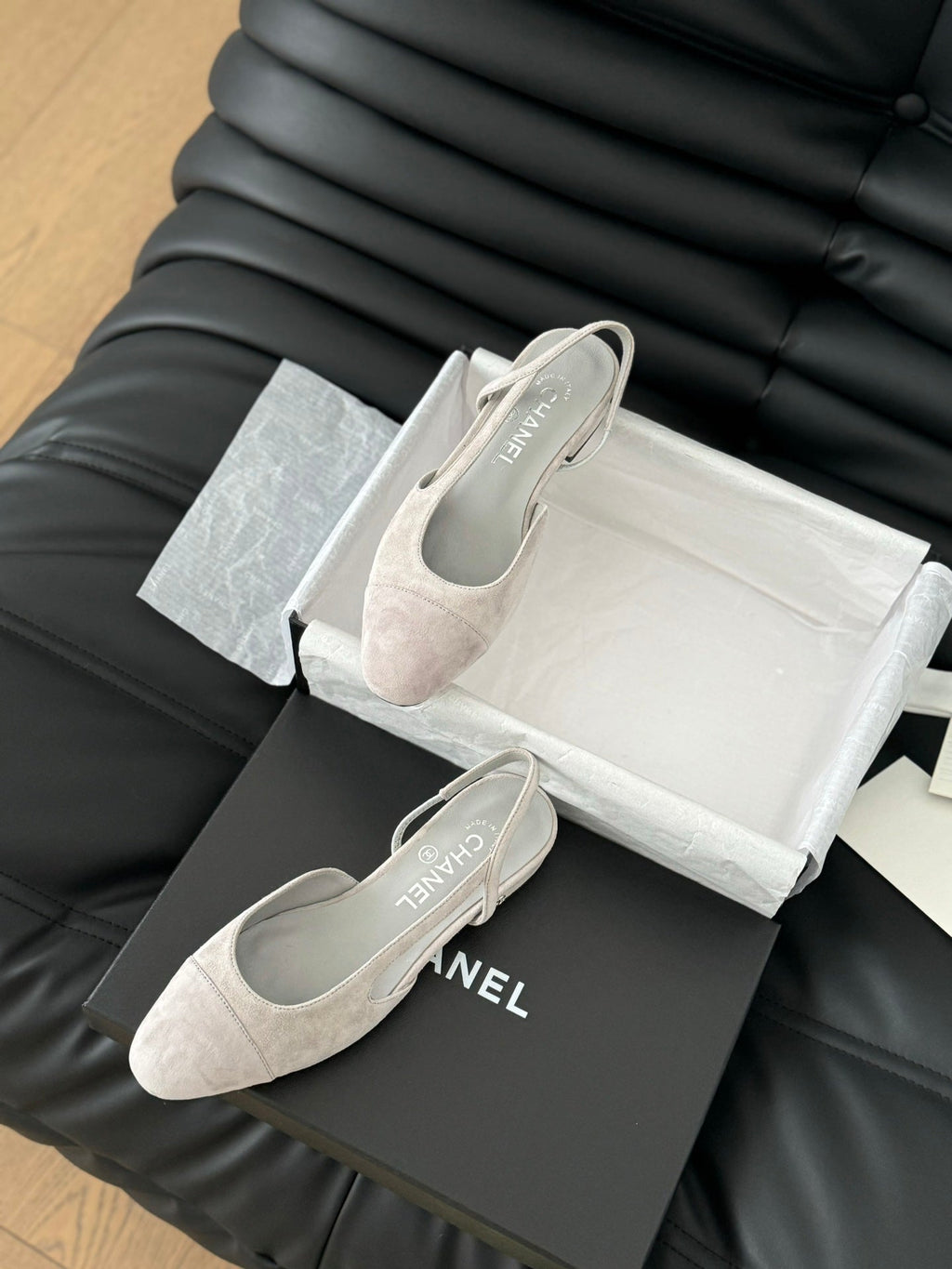 Chanel Classic Slingback Grey Cloud Suede