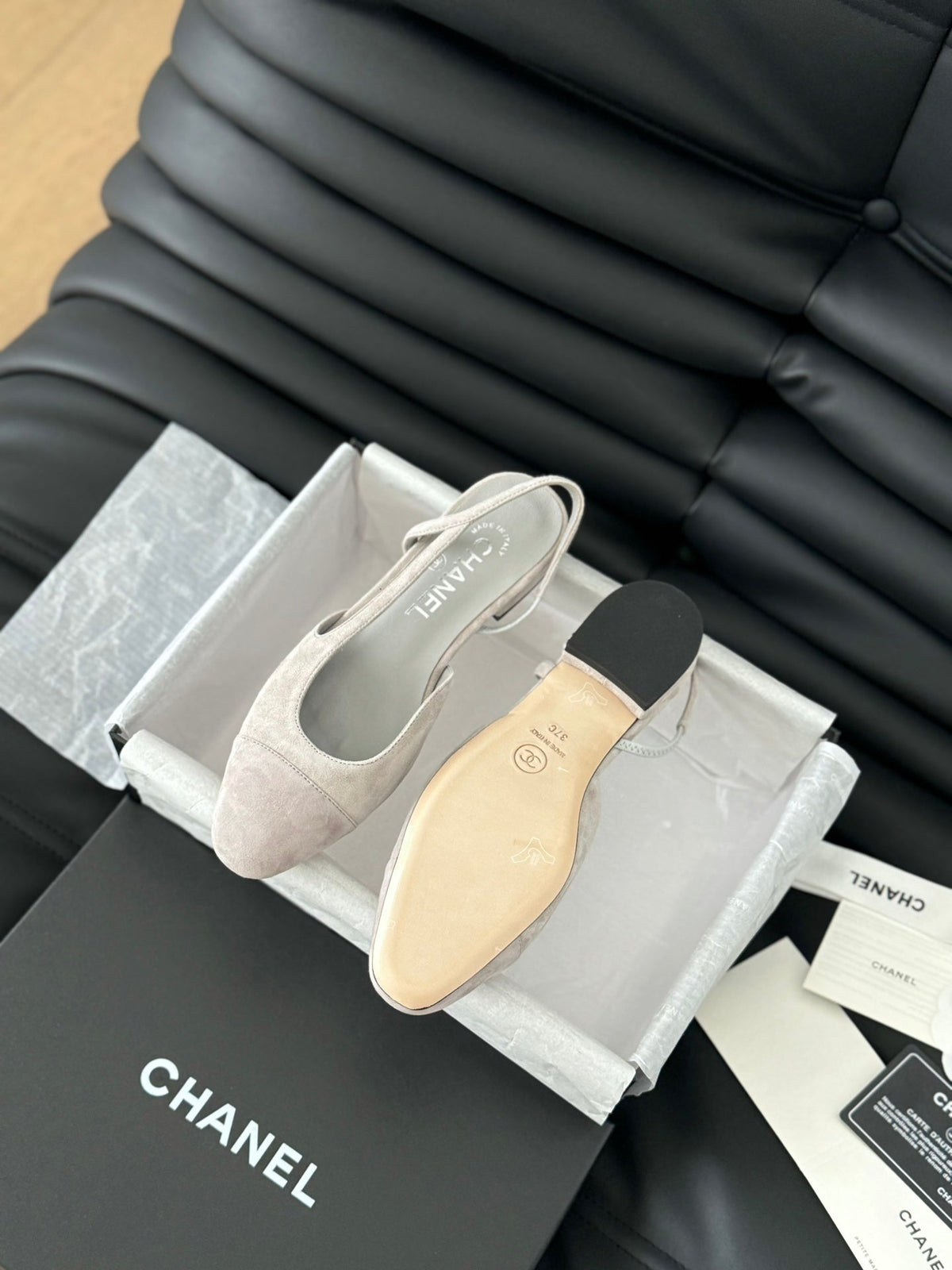 Chanel Classic Slingback Grey Cloud Suede