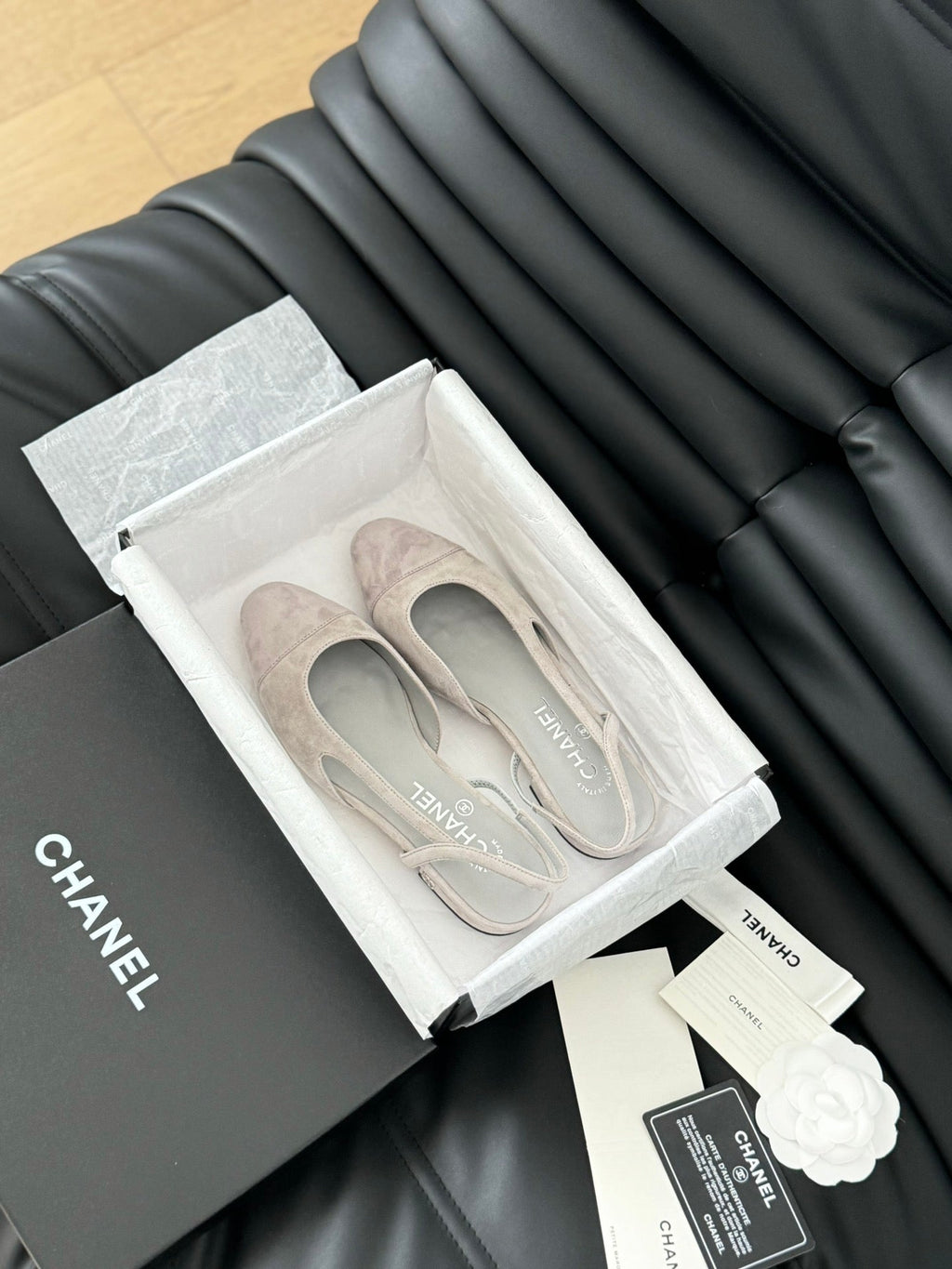 Chanel Classic Slingback Grey Cloud Suede