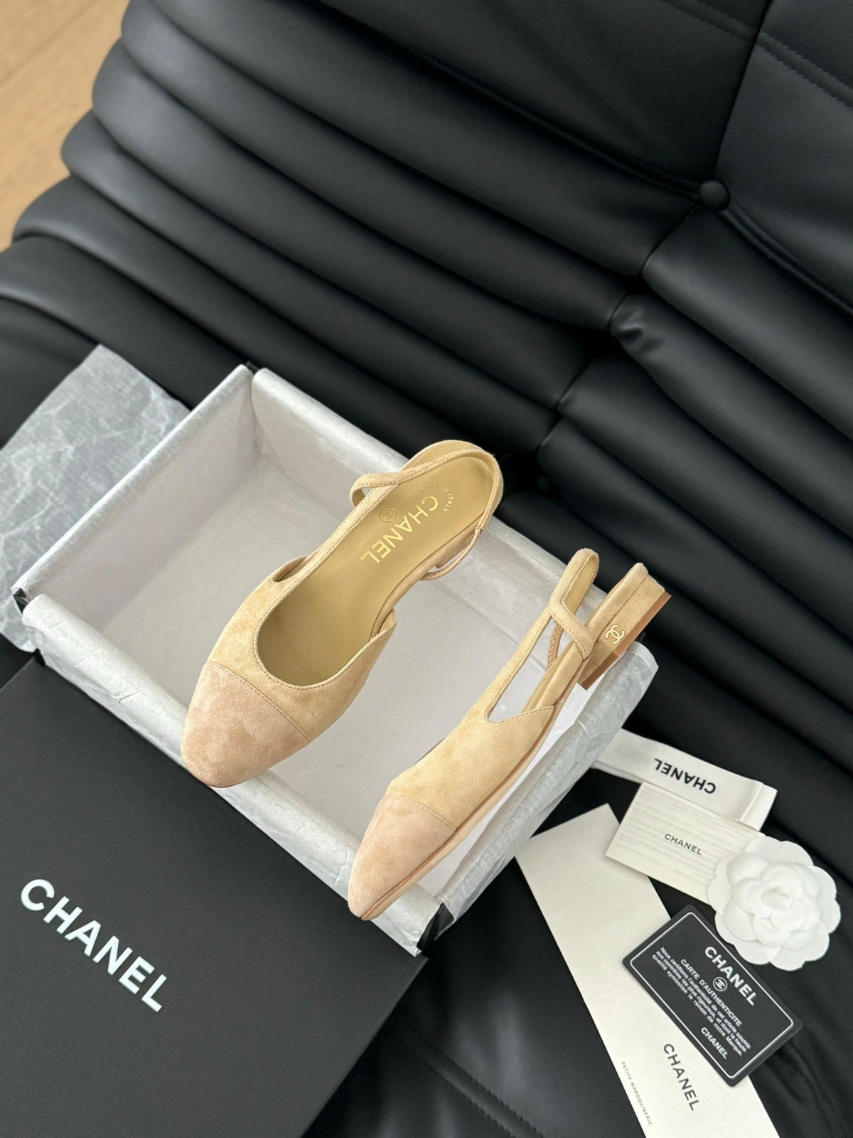 Chanel Classic Slingback Dark Ivory Suede