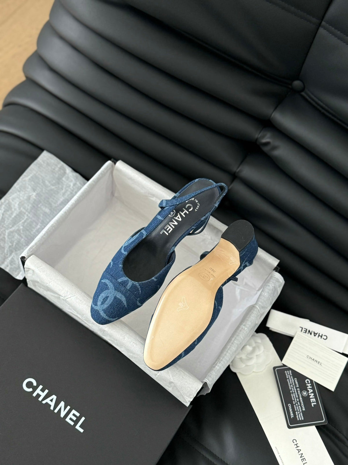 Chanel Classic High Slingback Navy Blue Calfskin