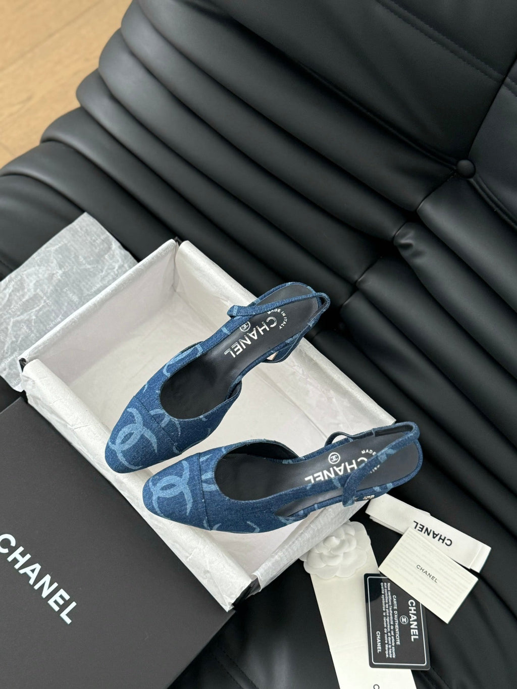 Chanel Classic High Slingback Navy Blue Calfskin