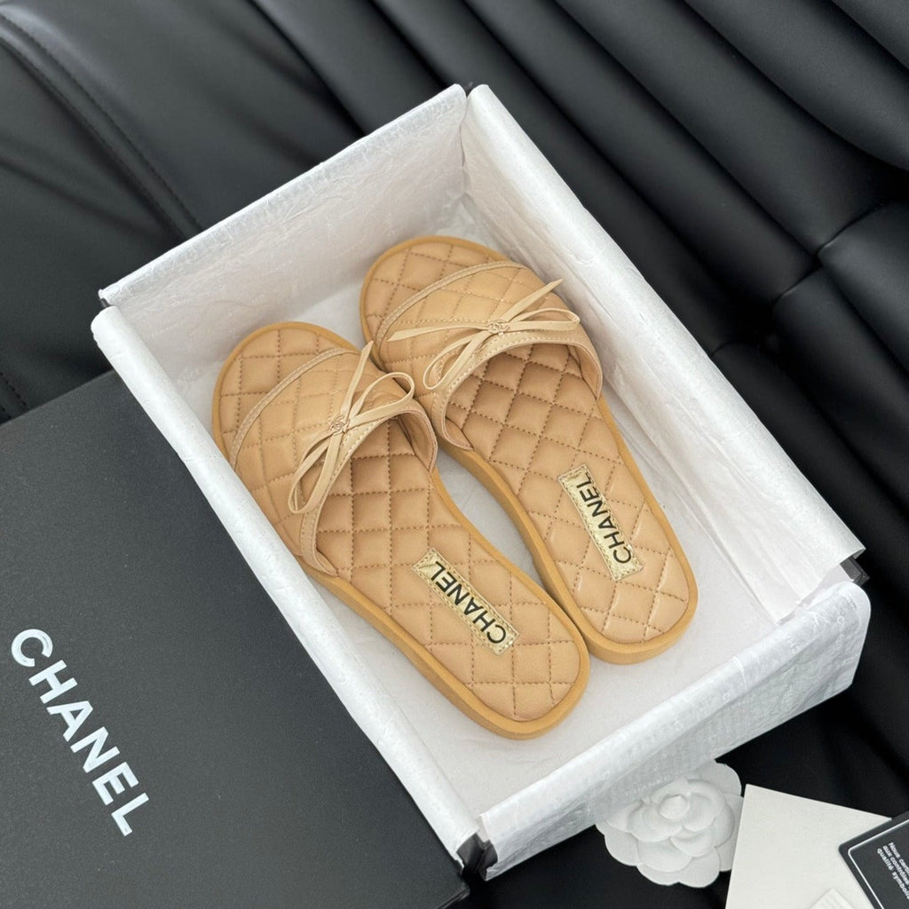 Chanel Double C New Butterfly Button Slippers Yellow Cream Lambskin