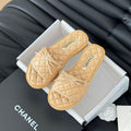 Chanel Double C New Butterfly Button Slippers Yellow Cream Lambskin