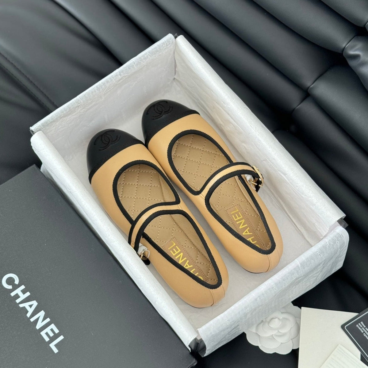 Chanel Double C Marry Jane Shoes Yellow Cream Lambskin