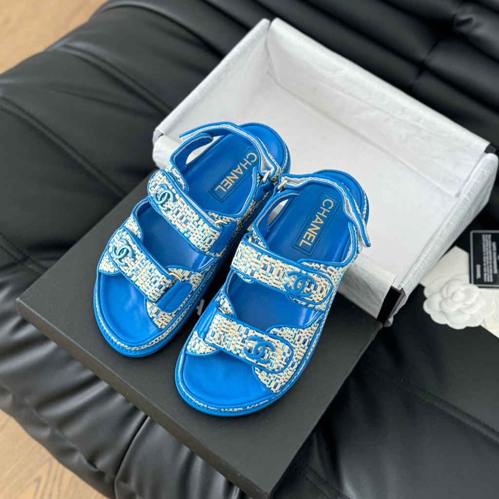 Chanel Dad Sandals Sheepskin Cobalt Blue