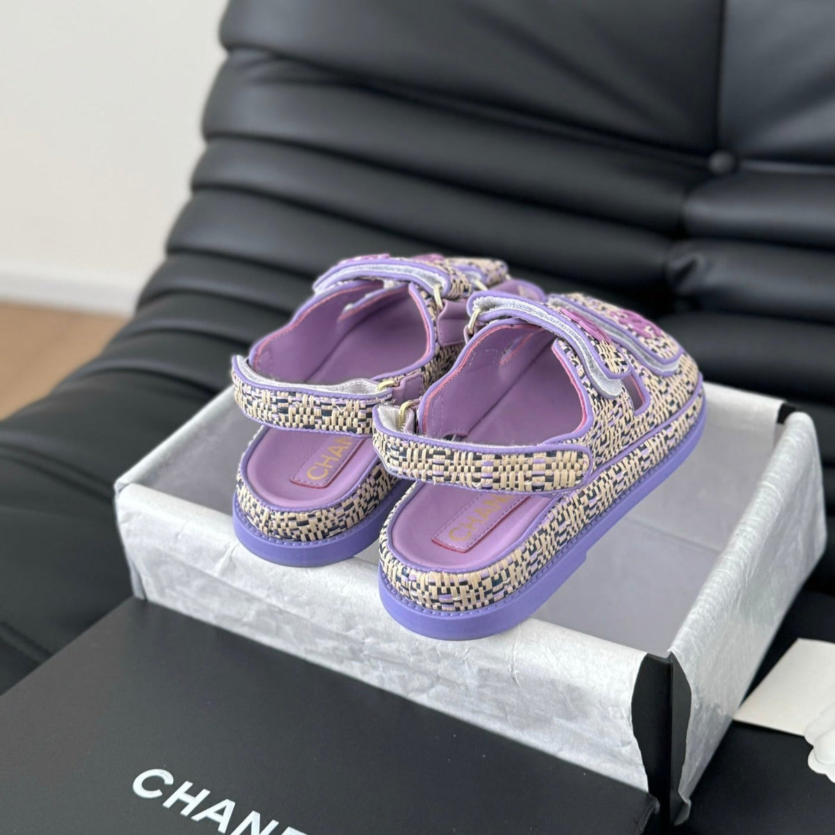 Chanel Dad Sandals Sheepskin Heather Purple