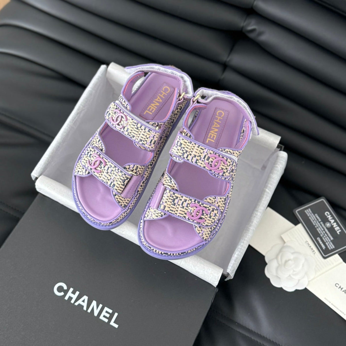 Chanel Dad Sandals Sheepskin Heather Purple