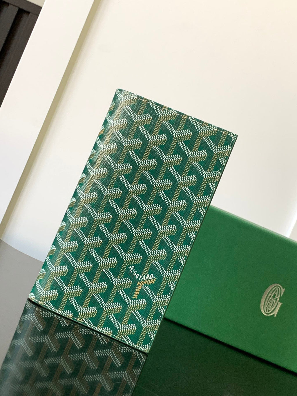Goyard Richelieu Checkbook Wallet 19 in Green Goyardine Canvas and Calfskin