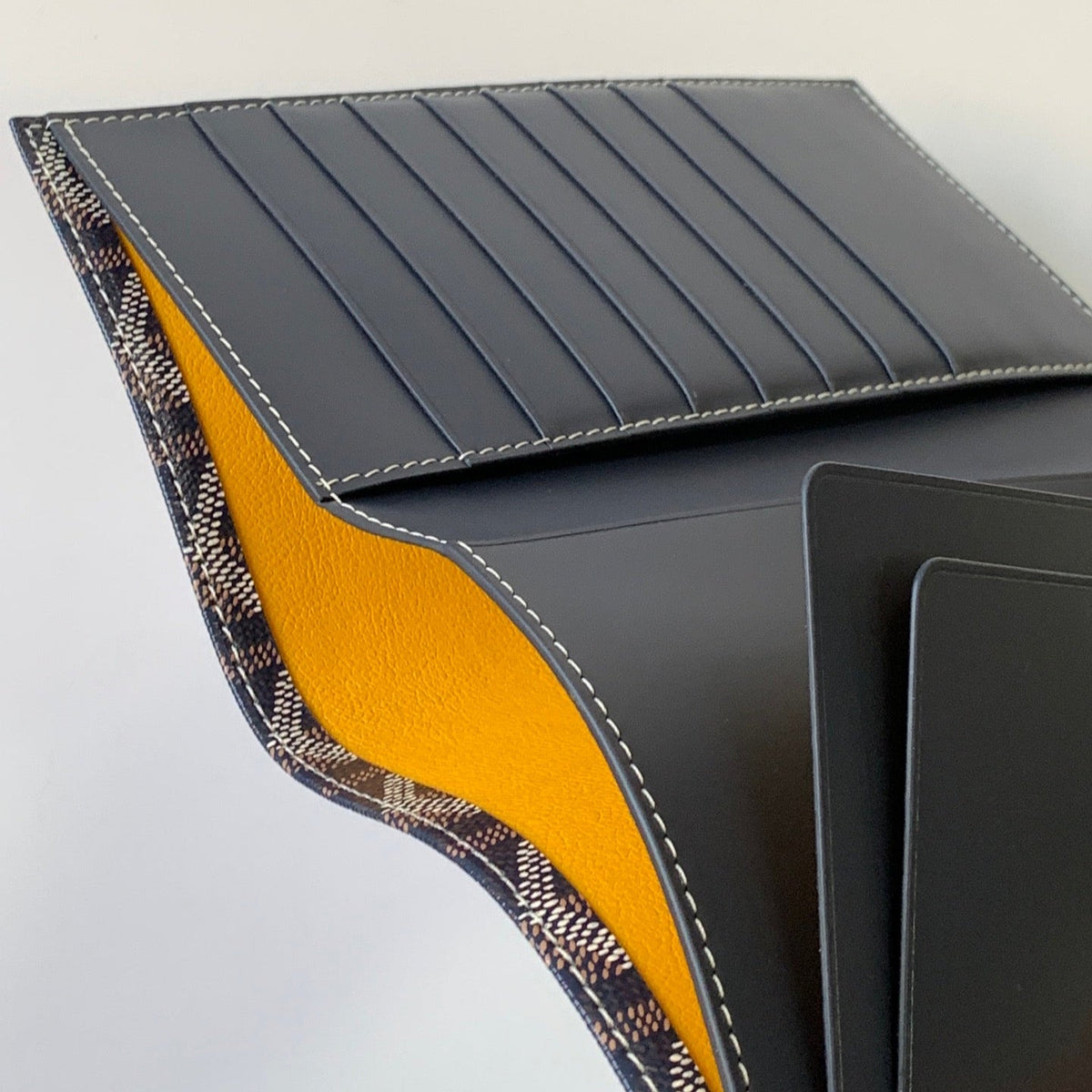 Goyard Richelieu Checkbook Wallet 19 in Navy Blue Goyardine Canvas and Calfskin