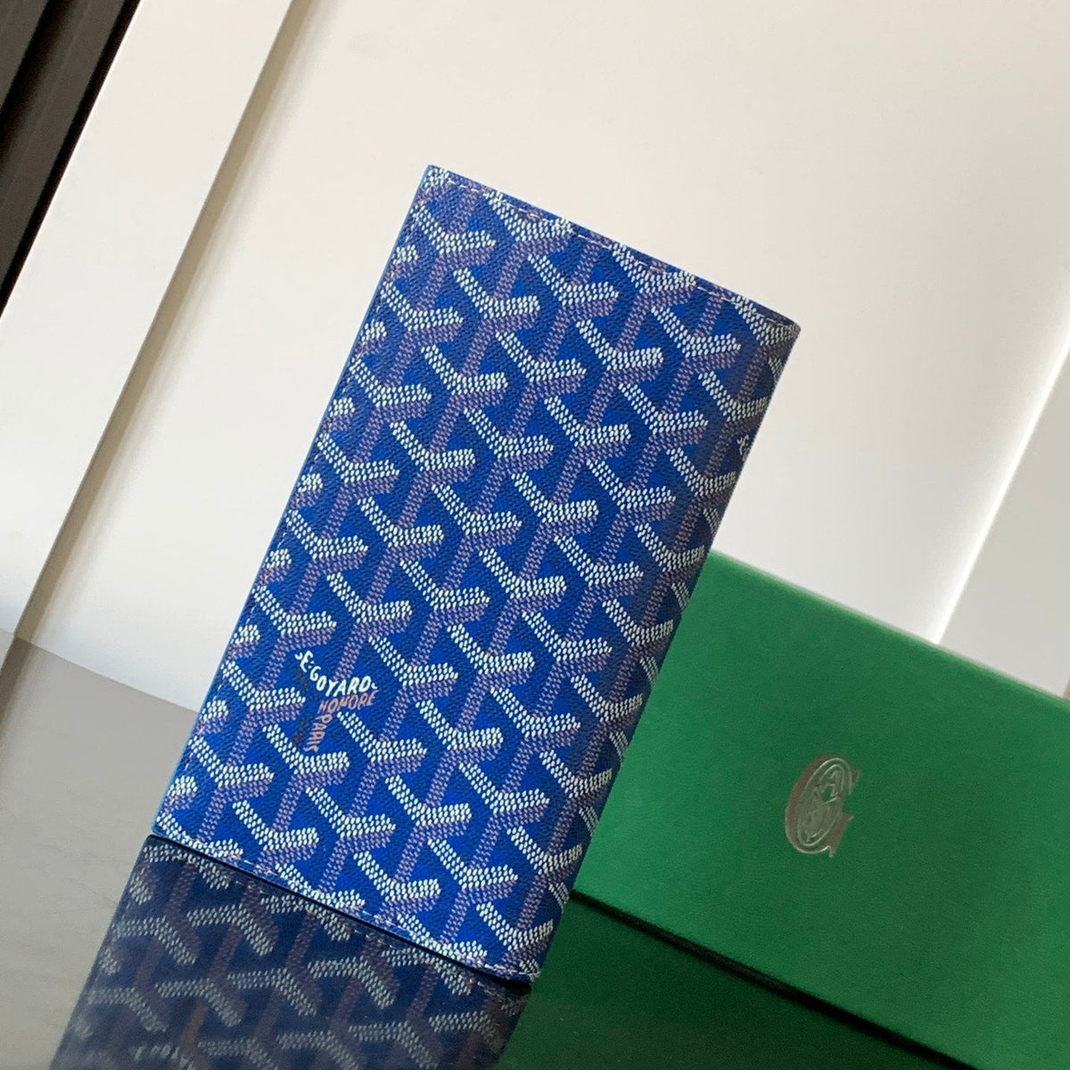 Goyard Richelieu Checkbook Wallet 19 in Sapphire Blue Goyardine Canvas and Calfskin
