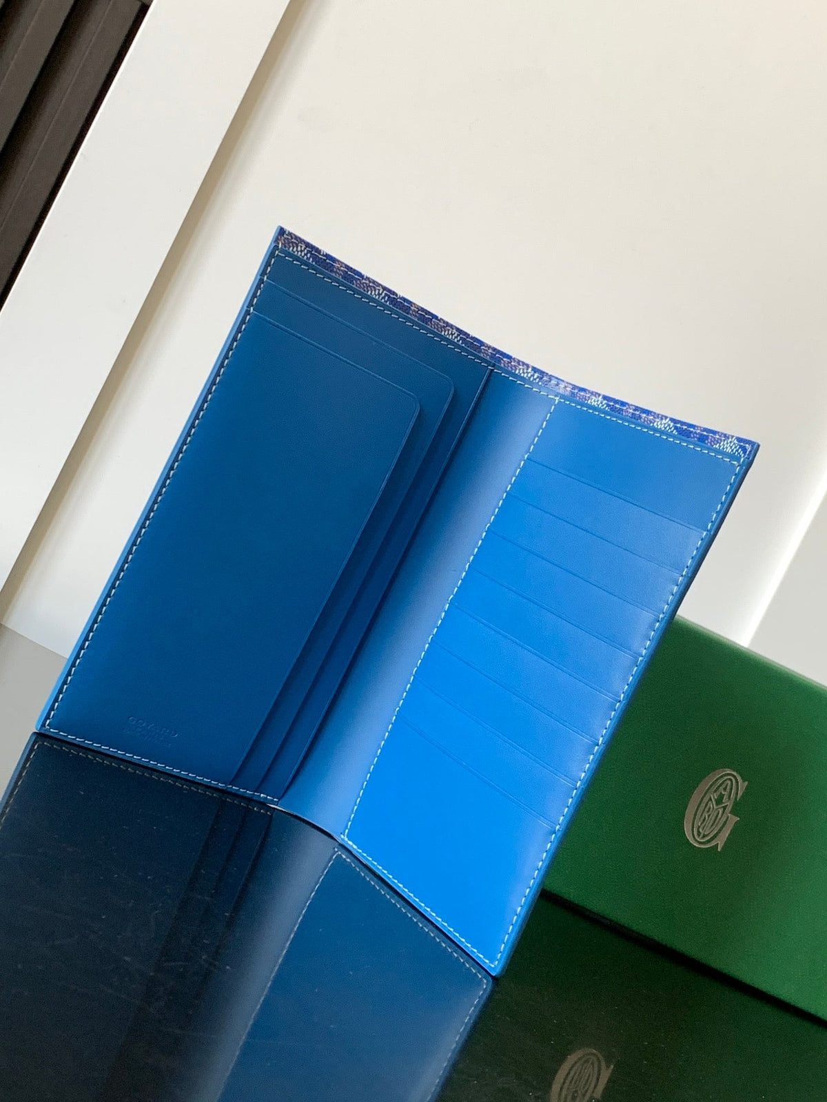 Goyard Richelieu Checkbook Wallet 19 in Sapphire Blue Goyardine Canvas and Calfskin