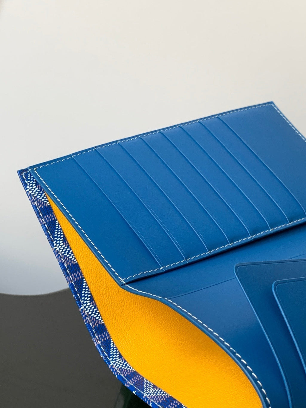 Goyard Richelieu Checkbook Wallet 19 in Sapphire Blue Goyardine Canvas and Calfskin