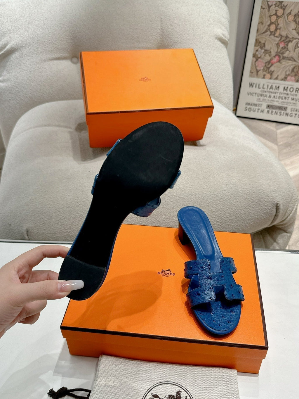 Hermes 0ASIS Sandal Navy Calfskin Special