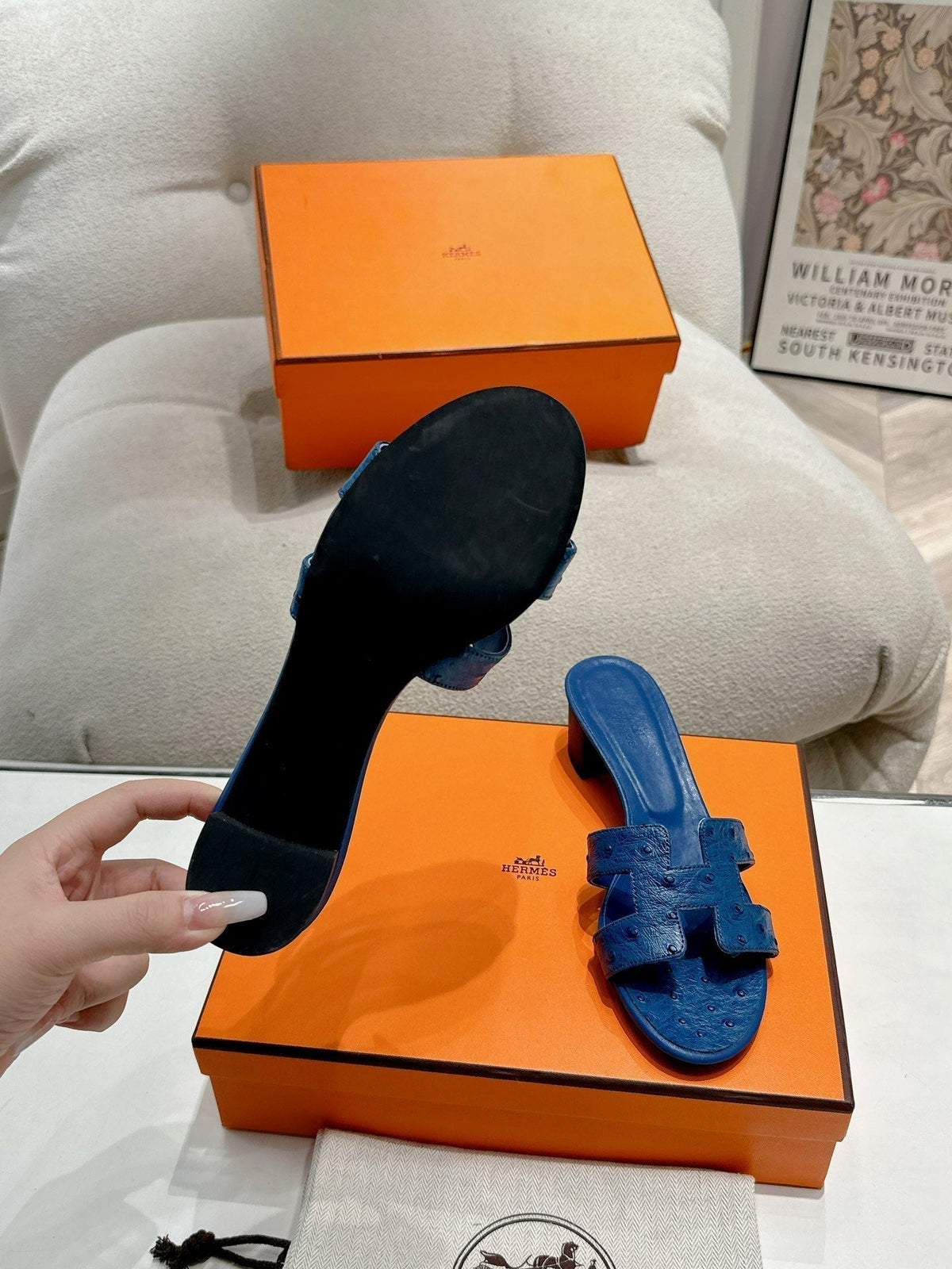 Hermes 0ASIS Sandal Navy Calfskin Special