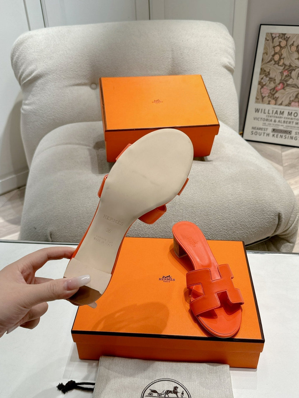 Hermes 0ASIS Sandal Bright Orange Calfskin Classic