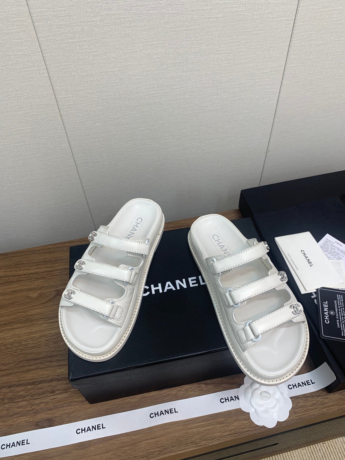 Chanel Dad Sandal in White Lambskin Mule