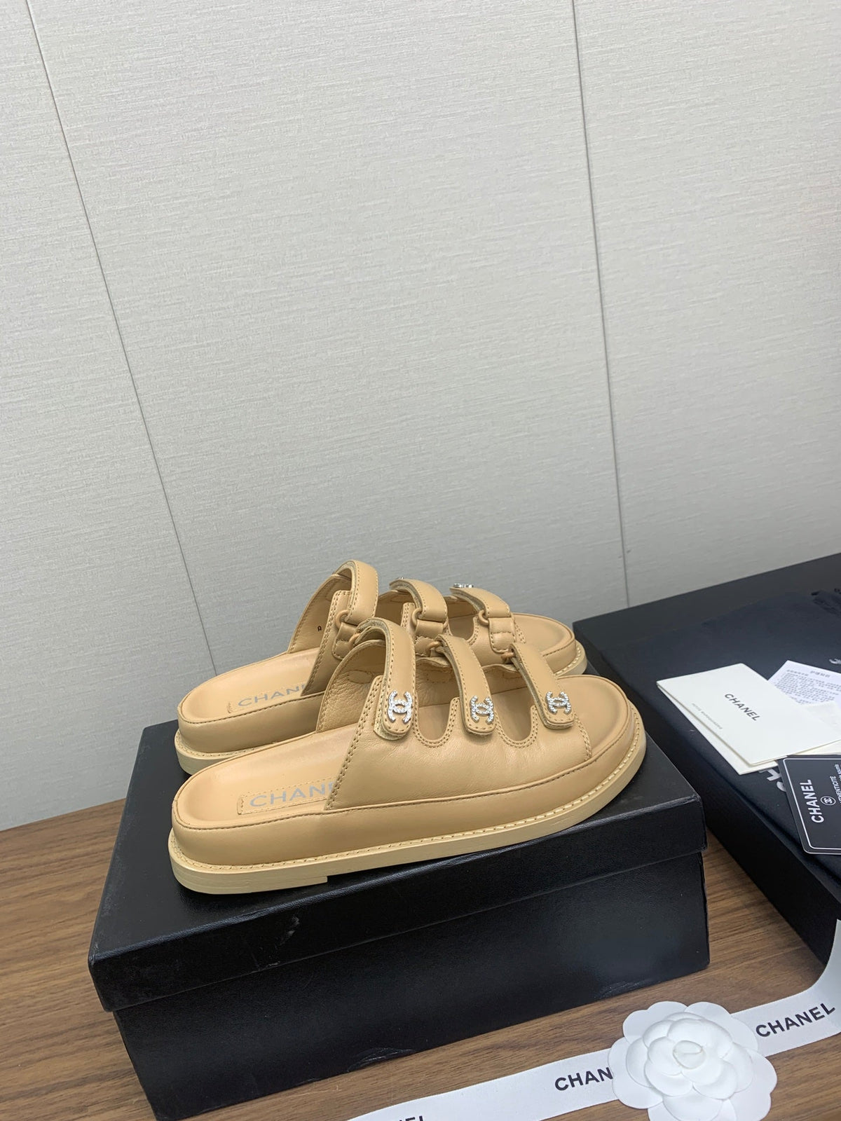 Chanel Dad Sandal in Yellow Cream Lambskin Mule