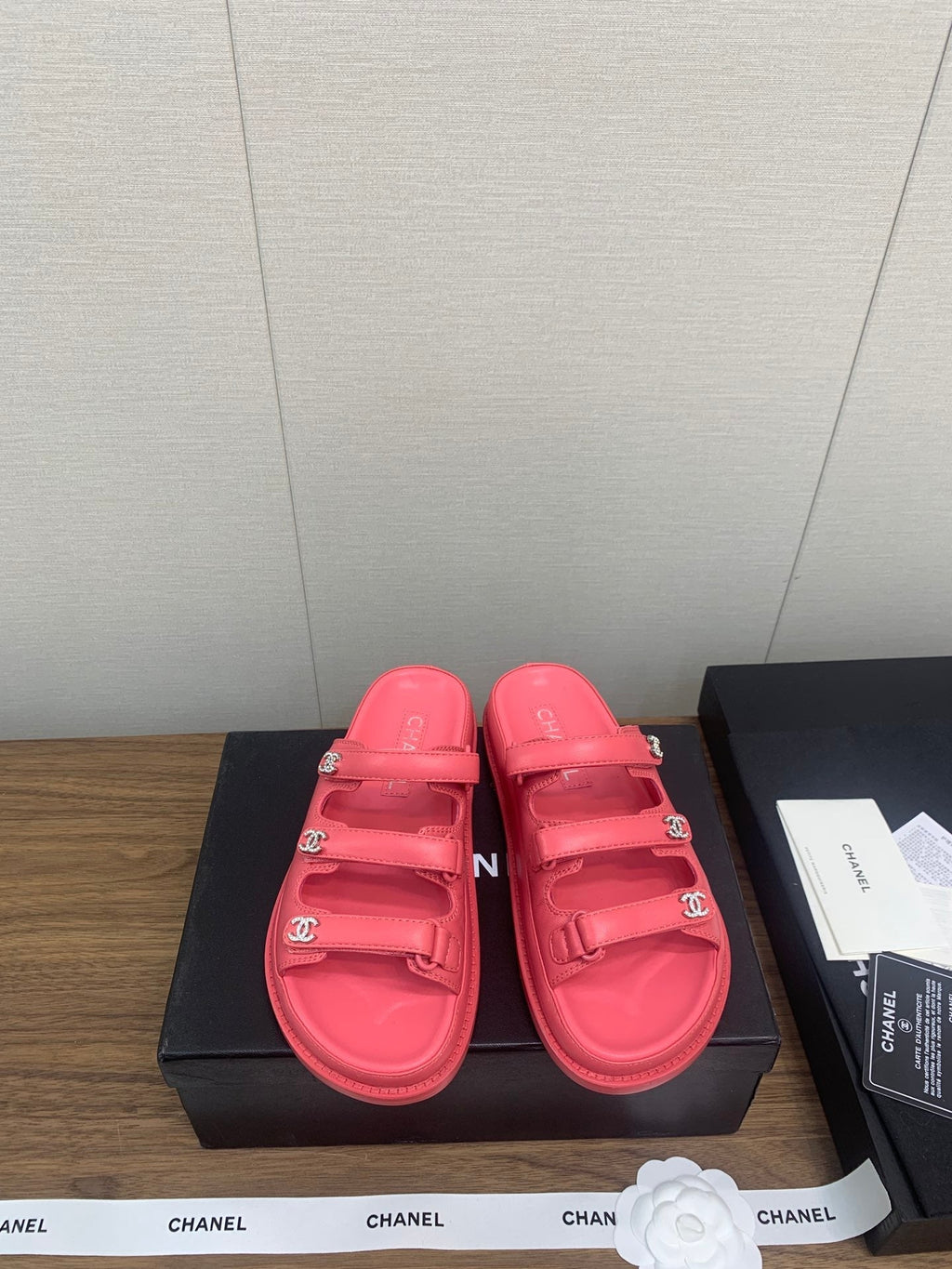 Chanel Dad Sandal in Red Pink Lambskin Mule