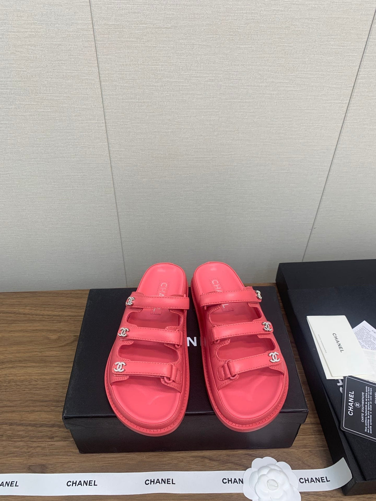 Chanel Dad Sandal in Red Pink Lambskin Mule