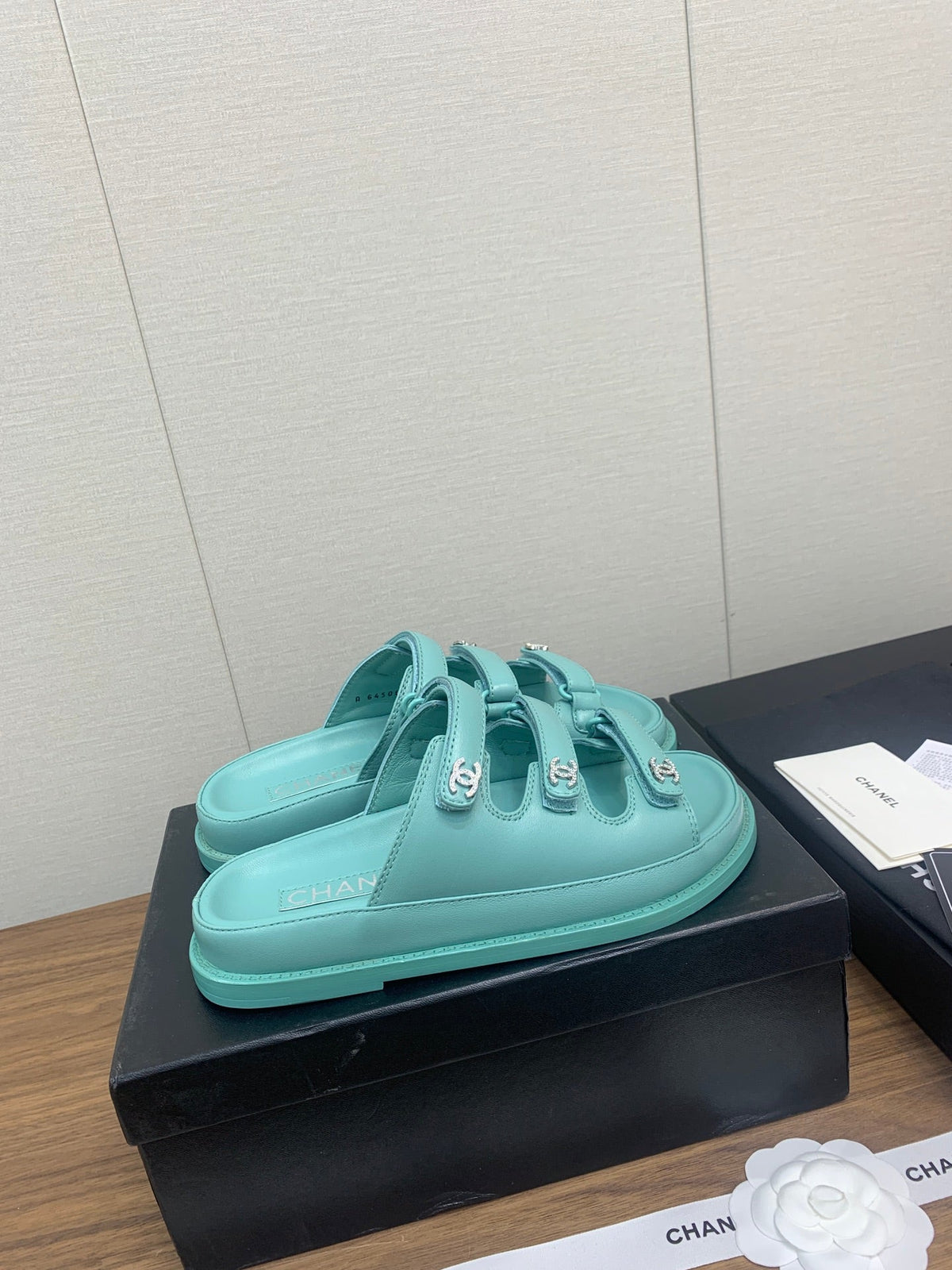 Chanel Dad Sandal in Sky Blue Lambskin Mule