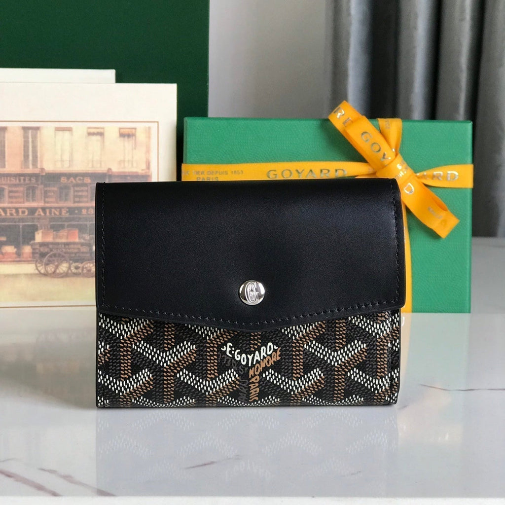 Goyard Saint-Gabriel Wallet 12 in Black Calfskin and Goyardine Canvas