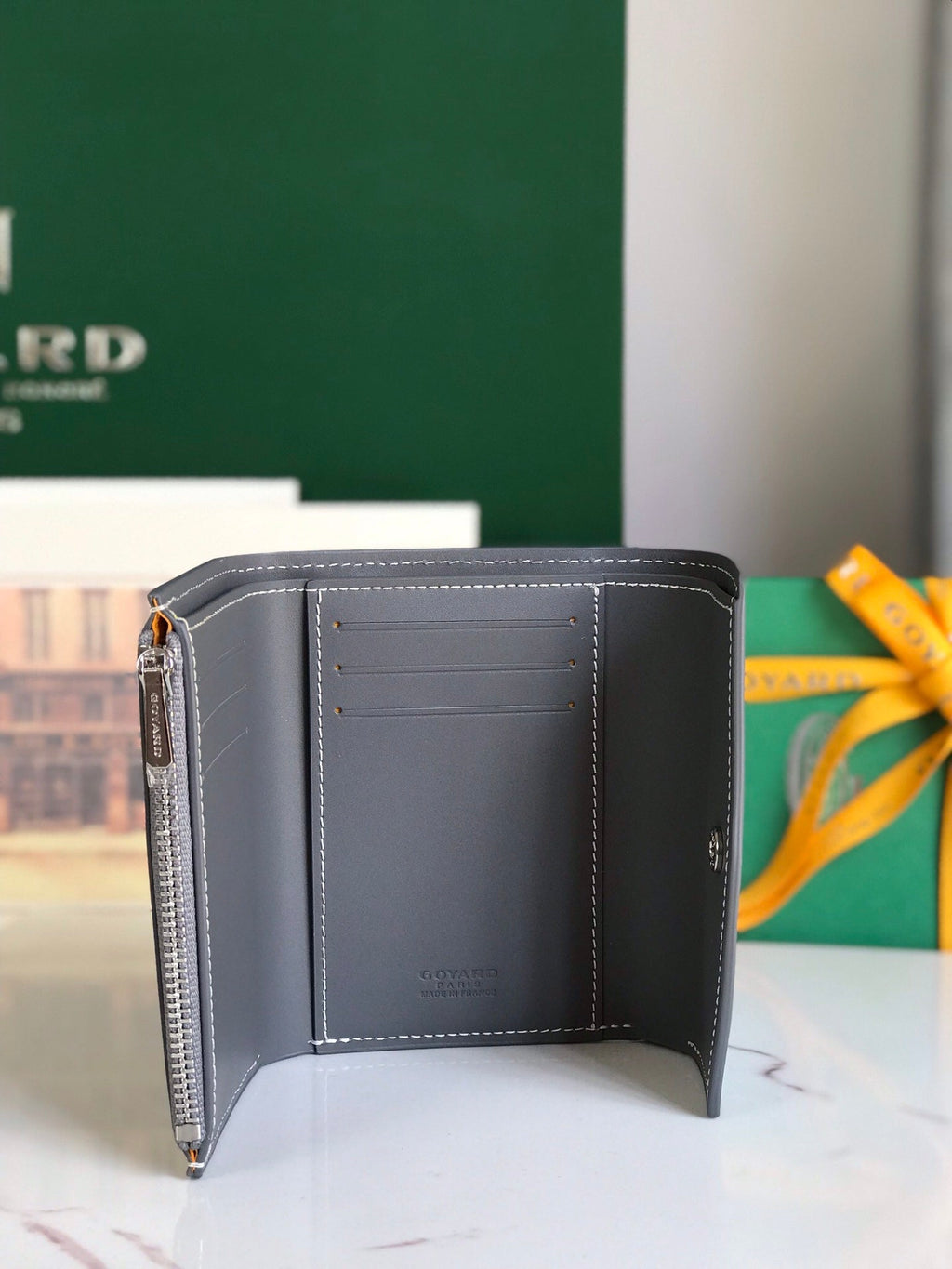 Goyard Saint-Gabriel Wallet 12 in Gray Calfskin and Goyardine Canvas