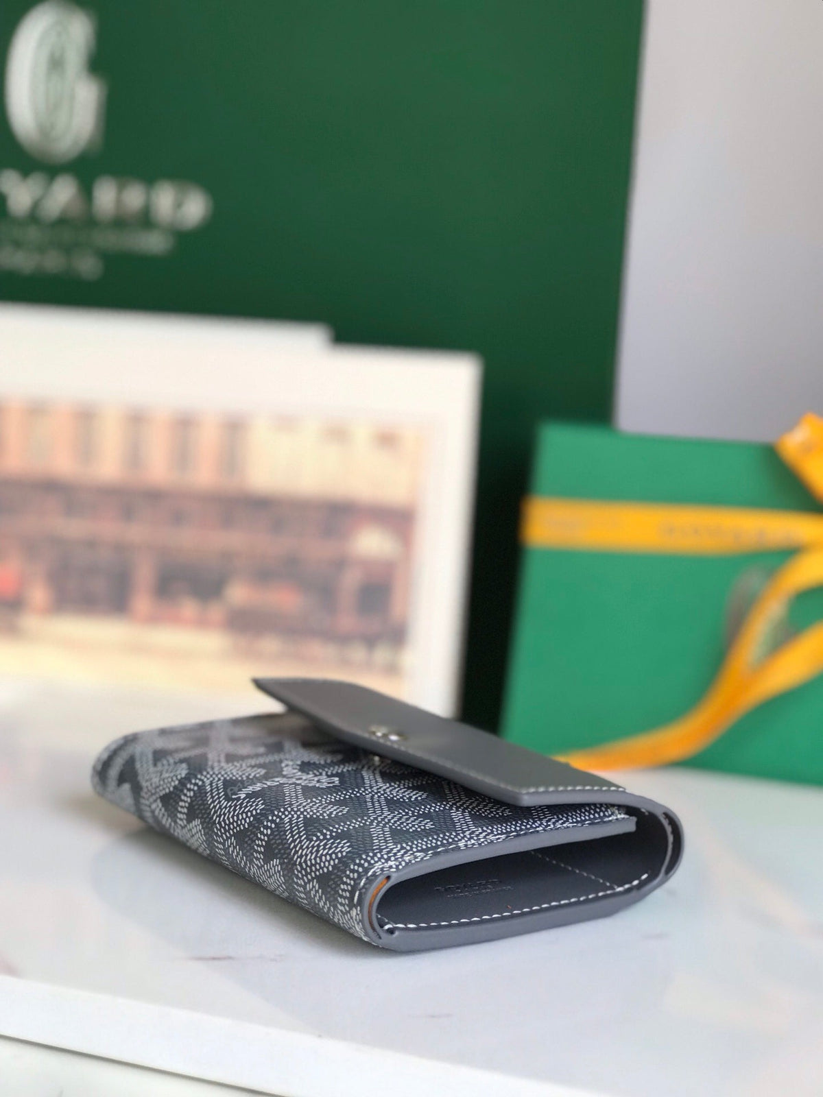 Goyard Saint-Gabriel Wallet 12 in Gray Calfskin and Goyardine Canvas