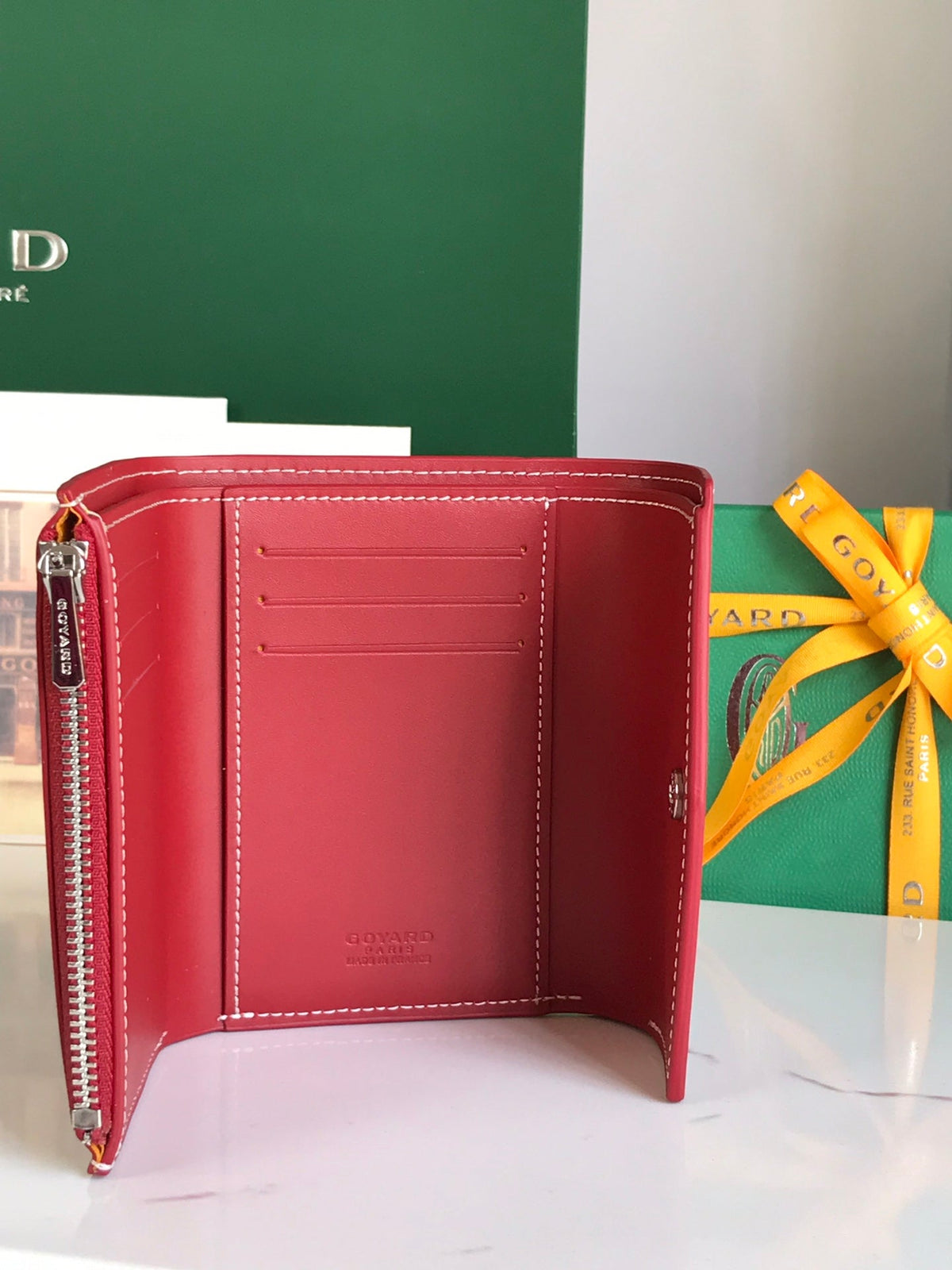 Goyard Saint-Gabriel Wallet 12 in Classic Red Calfskin and Goyardine Canvas