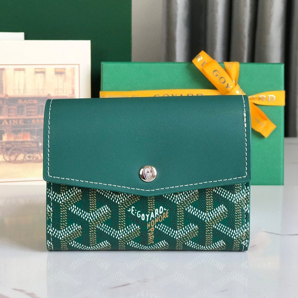 Goyard Saint-Gabriel Wallet 12 in Green Calfskin and Goyardine Canvas