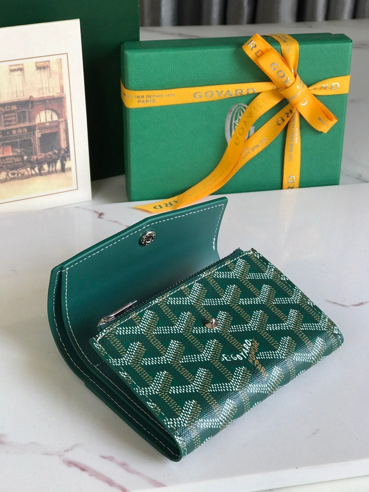 Goyard Saint-Gabriel Wallet 12 in Green Calfskin and Goyardine Canvas