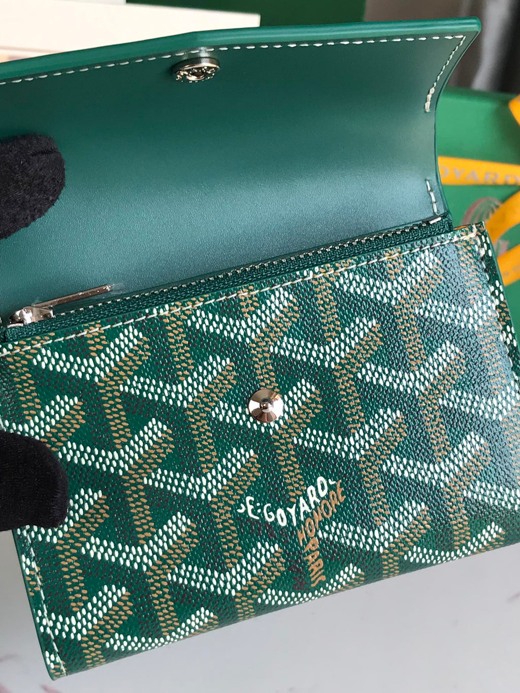 Goyard Saint-Gabriel Wallet 12 in Green Calfskin and Goyardine Canvas