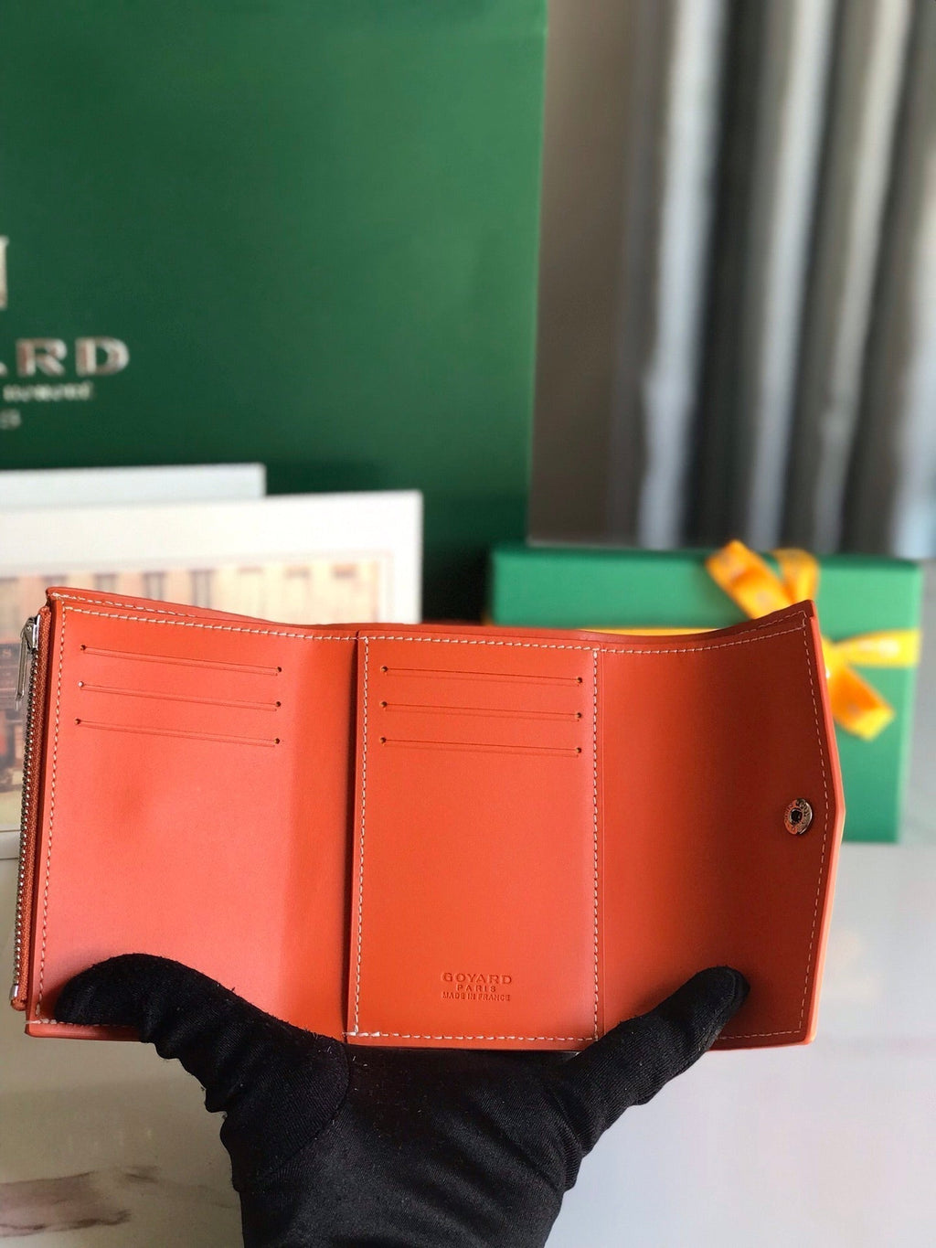 Goyard Saint-Gabriel Wallet 12 in Orange Calfskin and Goyardine Canvas