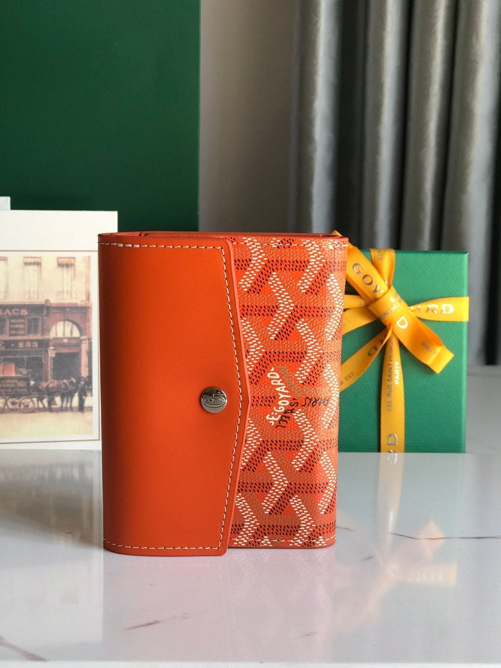 Goyard Saint-Gabriel Wallet 12 in Orange Calfskin and Goyardine Canvas