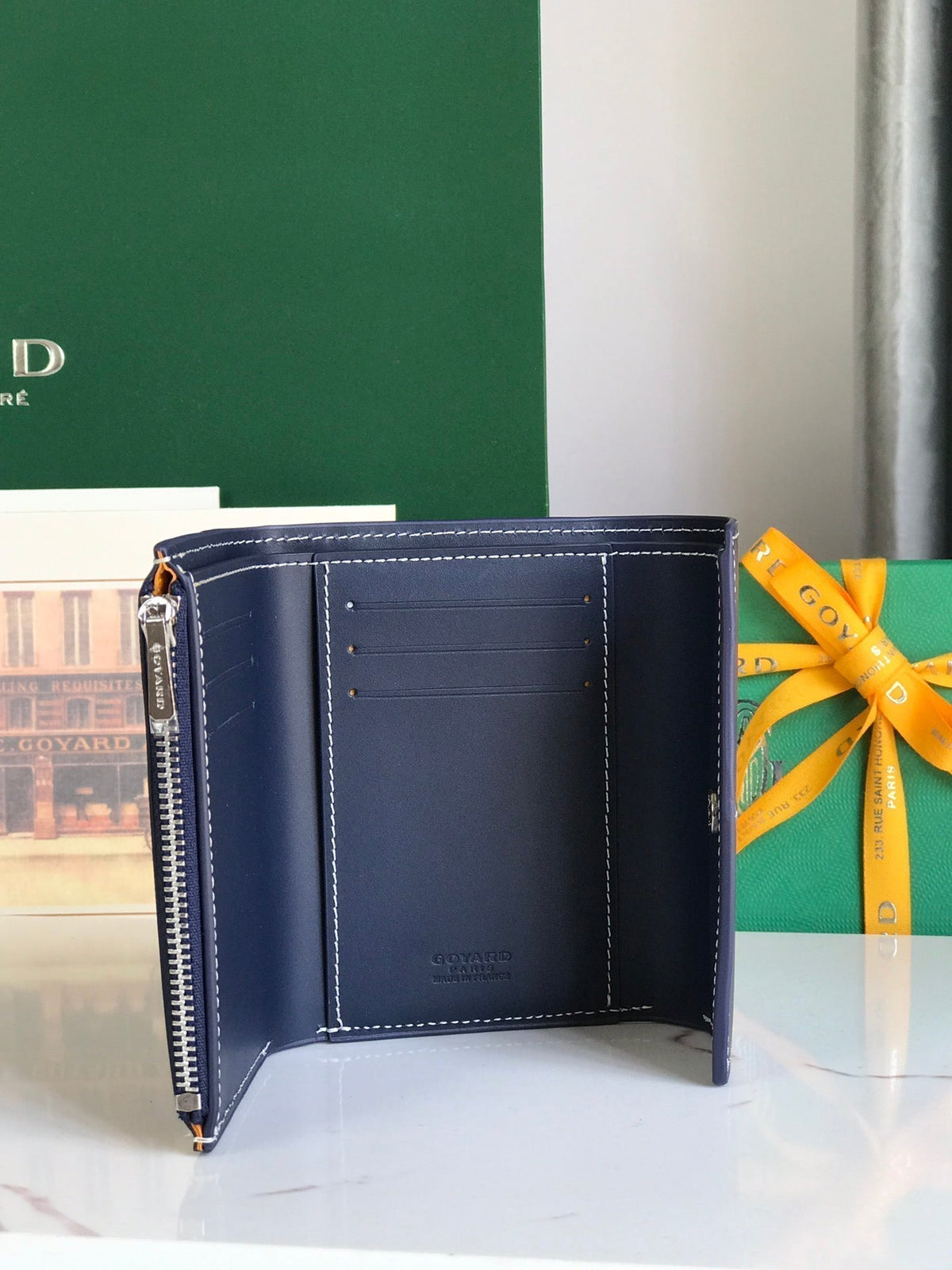 Goyard Saint-Gabriel Wallet 12 in Navy Blue Calfskin and Goyardine Canvas