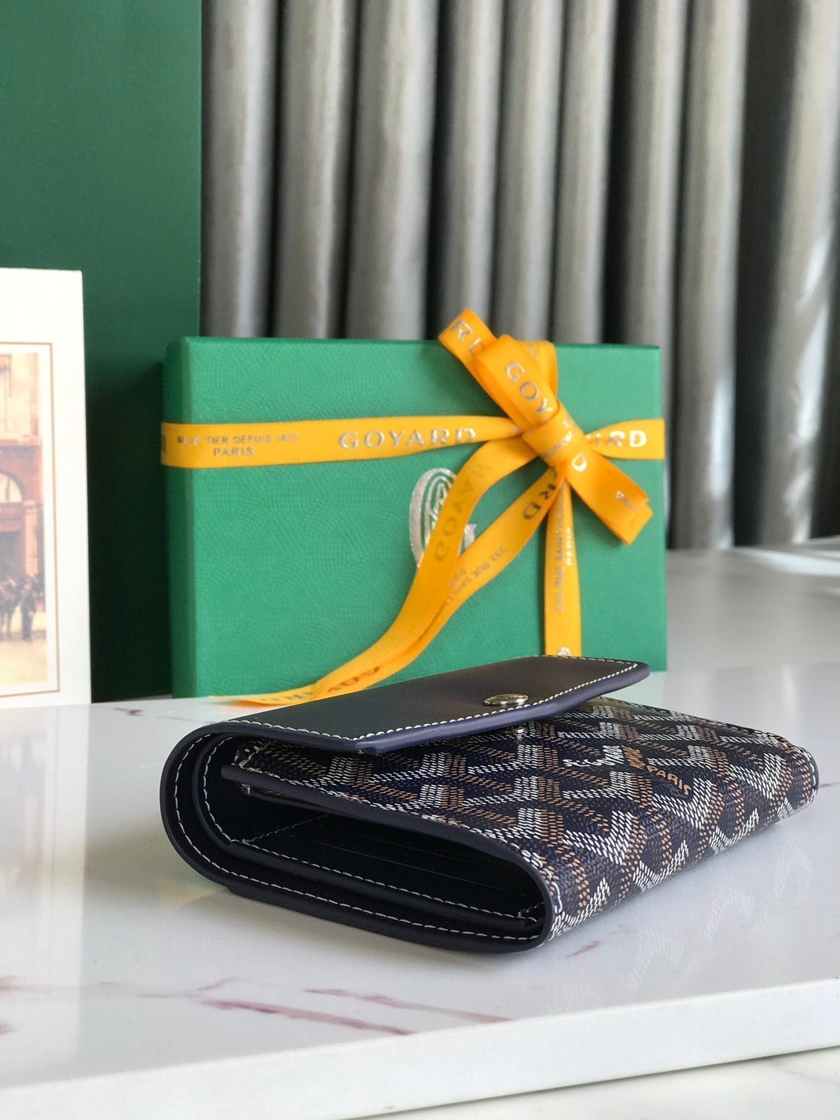 Goyard Saint-Gabriel Wallet 12 in Navy Blue Calfskin and Goyardine Canvas