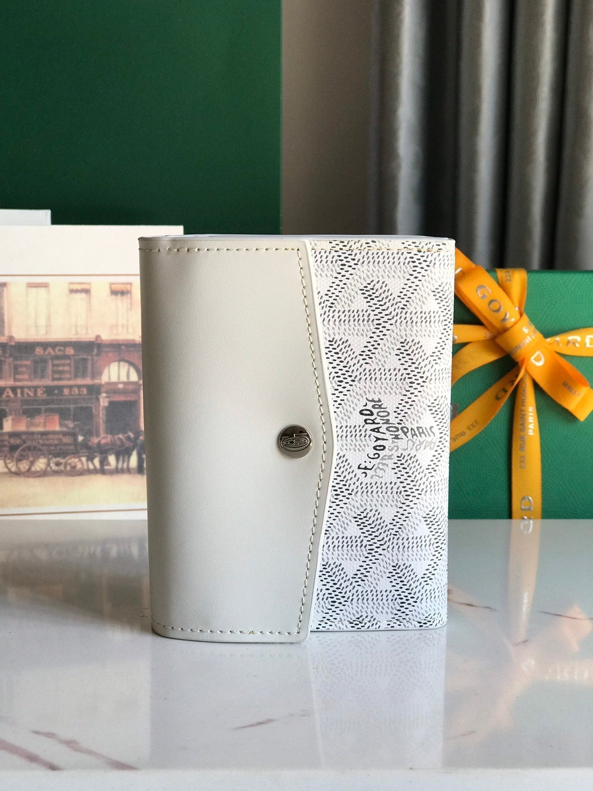 Goyard Saint-Gabriel Wallet 12 in White Calfskin and Goyardine Canvas